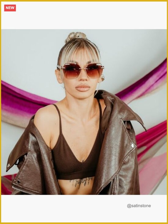 Oversized Rimless Sunglasses Geometric Diamond Cutting Gradient Lens UV main image 6
